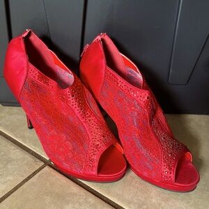 Top moda Elegant Red Lace Peep Toe Stiletto Heels Women Size 10 party cocktail